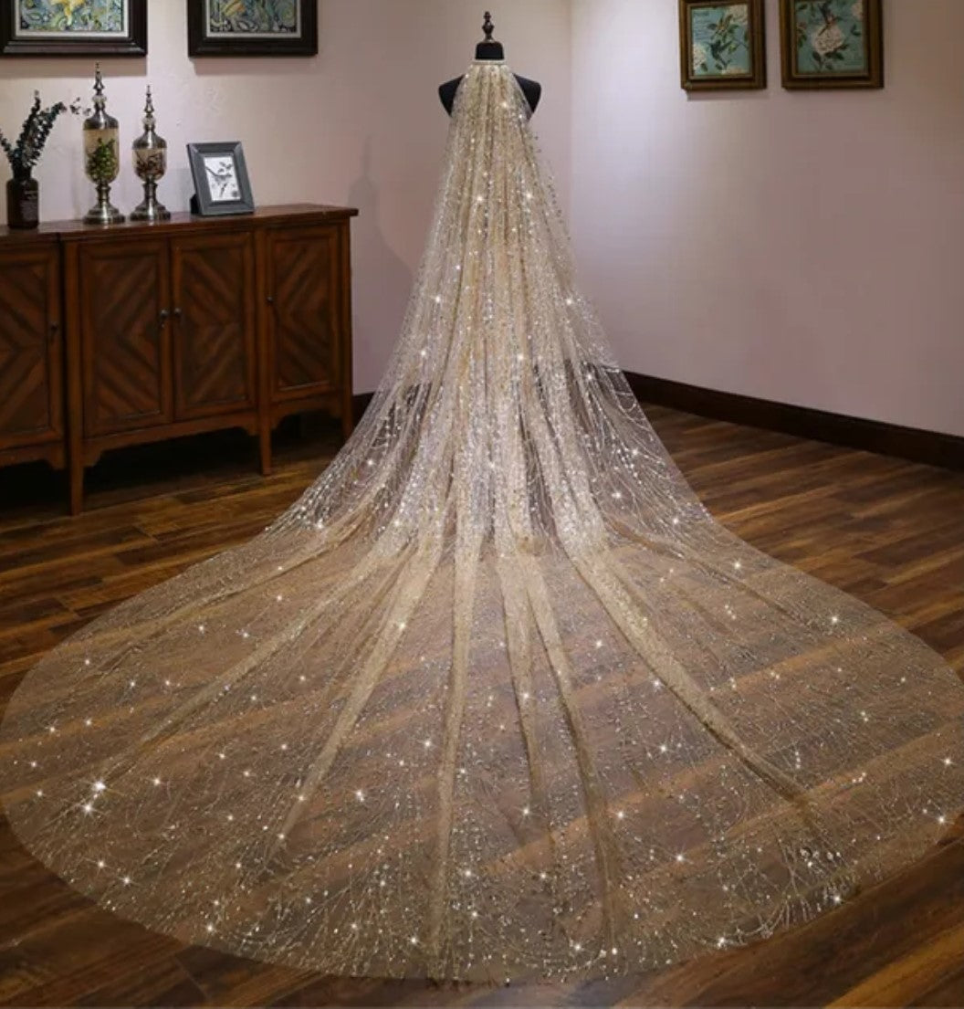 Flower Abstract Crystal Tulle Chapel Length Wedding Veil