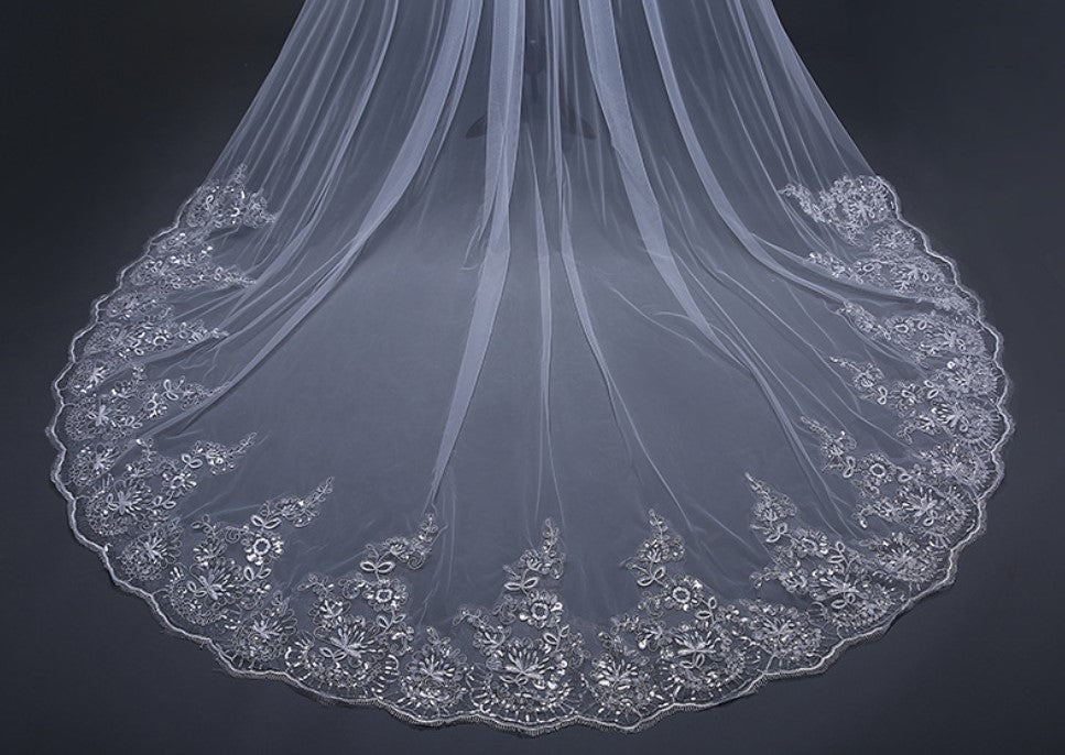 Sequin Lace Edge Chapel/Church Wedding Veil