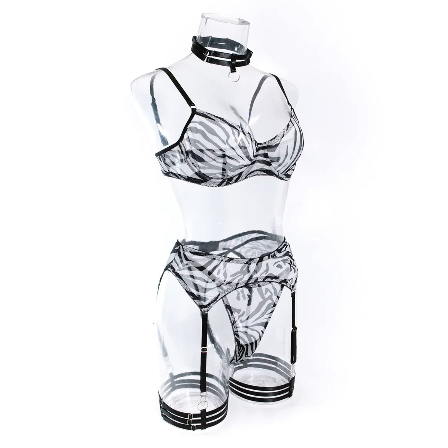 Zebra Mesh Bra Garterbelt Gift Set