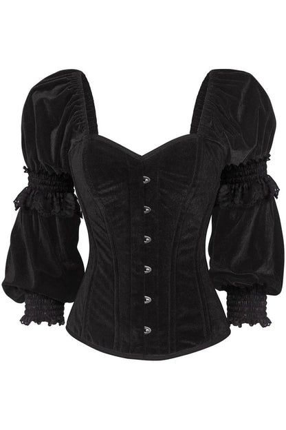 Top Drawer Velvet Steel Boned Long Sleeve Corset