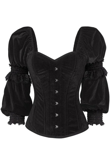 Queen Top Drawer Velvet Steel Boned Long Sleeve Corset