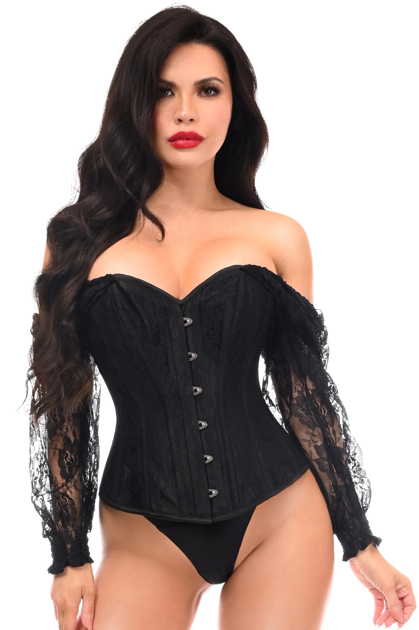 Lace Steel Boned Long Sleeve Corset