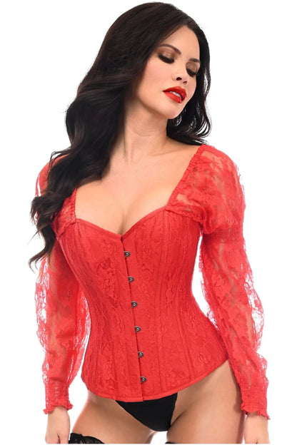 Lace Steel Boned Long Sleeve Corset