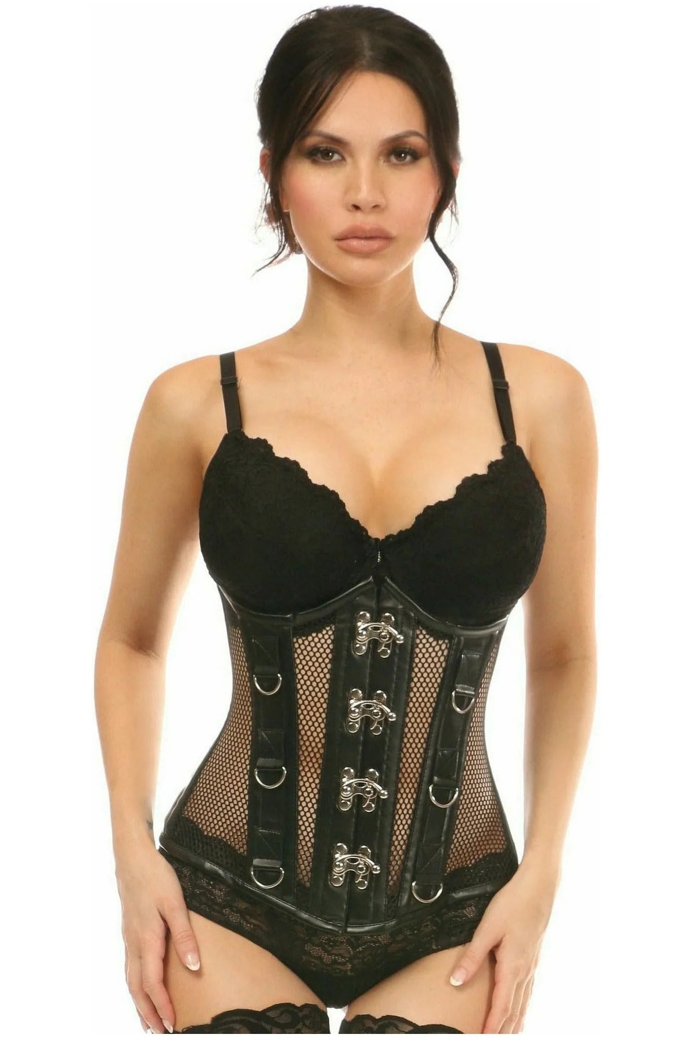 Fishnet & Faux Leather Underbust Corset