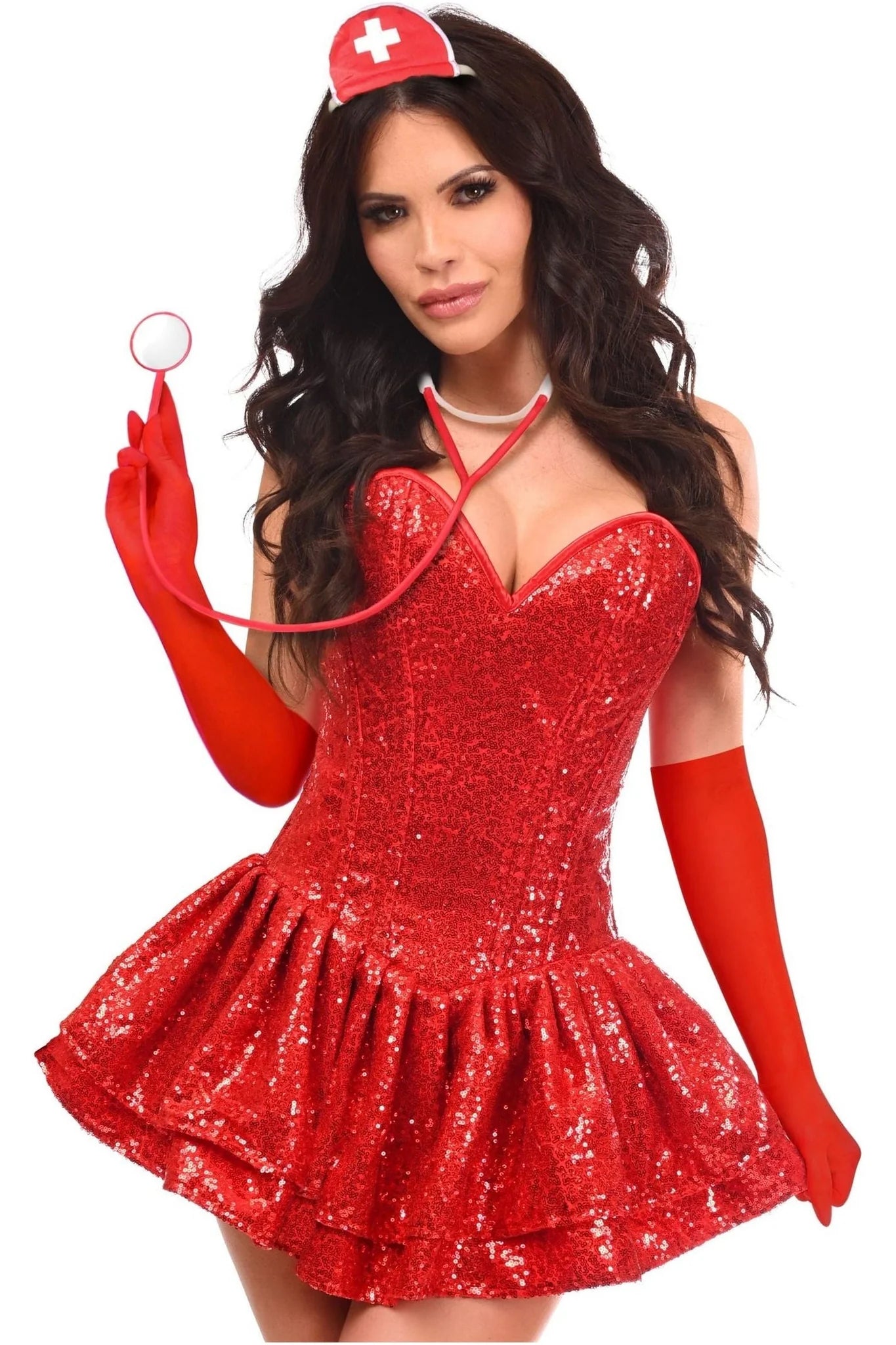 Top Drawer 4 PC Sequin Nurse Corset Dress Costume