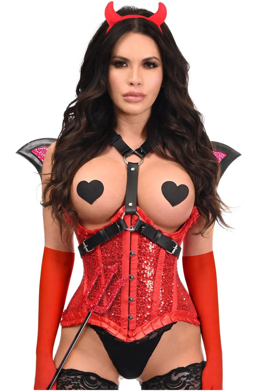 Top Drawer 5 PC Red Sequin Devil Harness Corset Costume