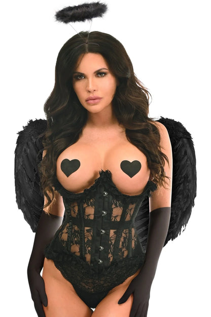 4 PC Black Lace Dark Angel Corset Costume