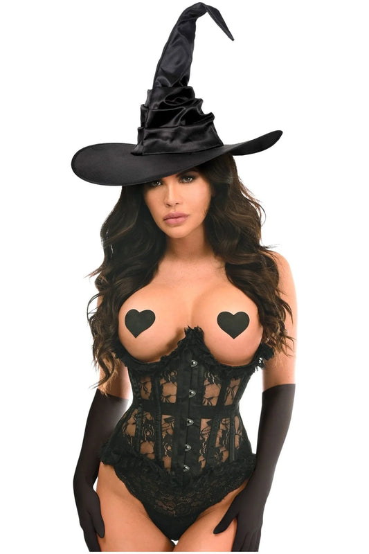 Top Drawer 3 PC Black Lace Witch Underbust Corset Costume