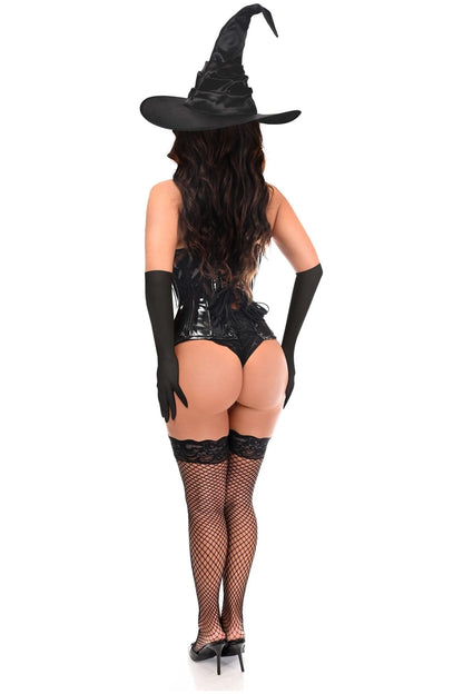 3 PC Black Patent Witch Corset Costume