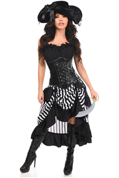 4 PC Black/White Premium Pirate Corset Costume