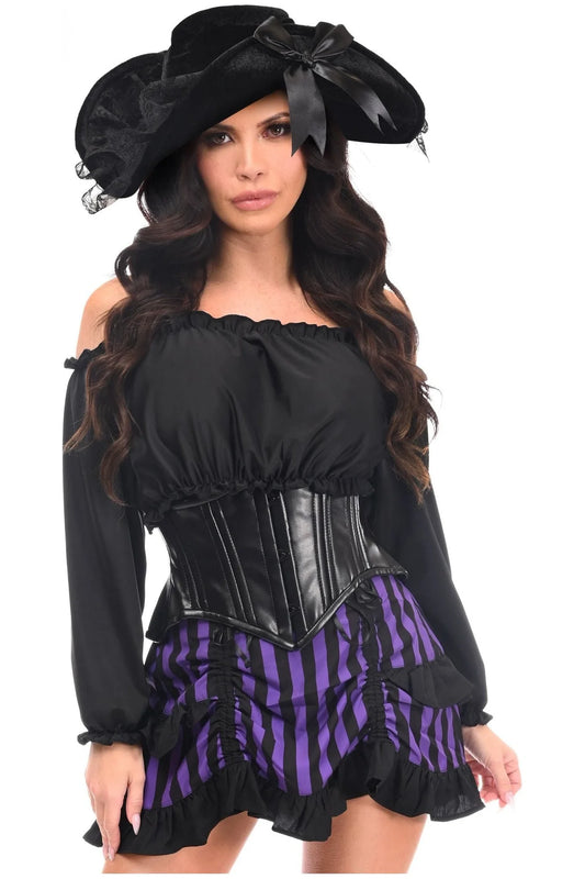 4 PC Black/Purple Striped Premium Pirate Corset Costume