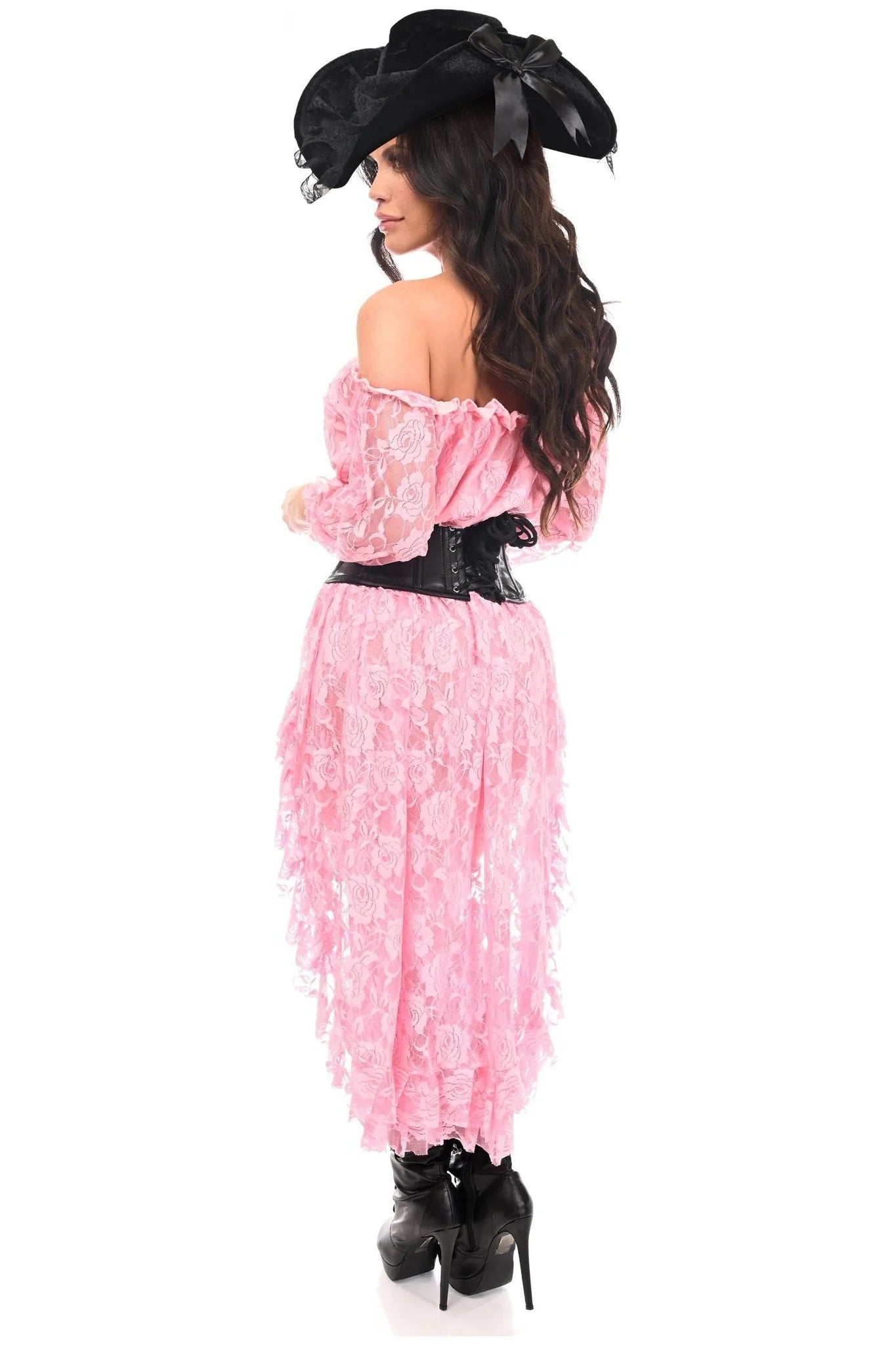 4 PC Lt Pink Premium Pirate Waist Corset Costume