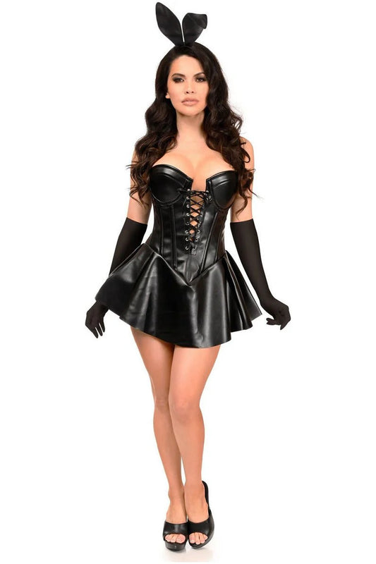 4 PC Faux Leather Bunny Corset Dress Costume