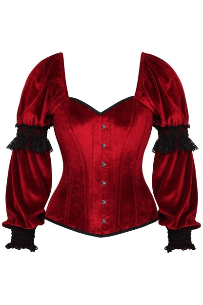 Top Drawer Velvet Steel Boned Long Sleeve Corset