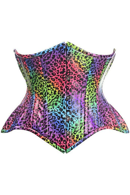 Rainbow Leopard Faux Leather Underbust Corset