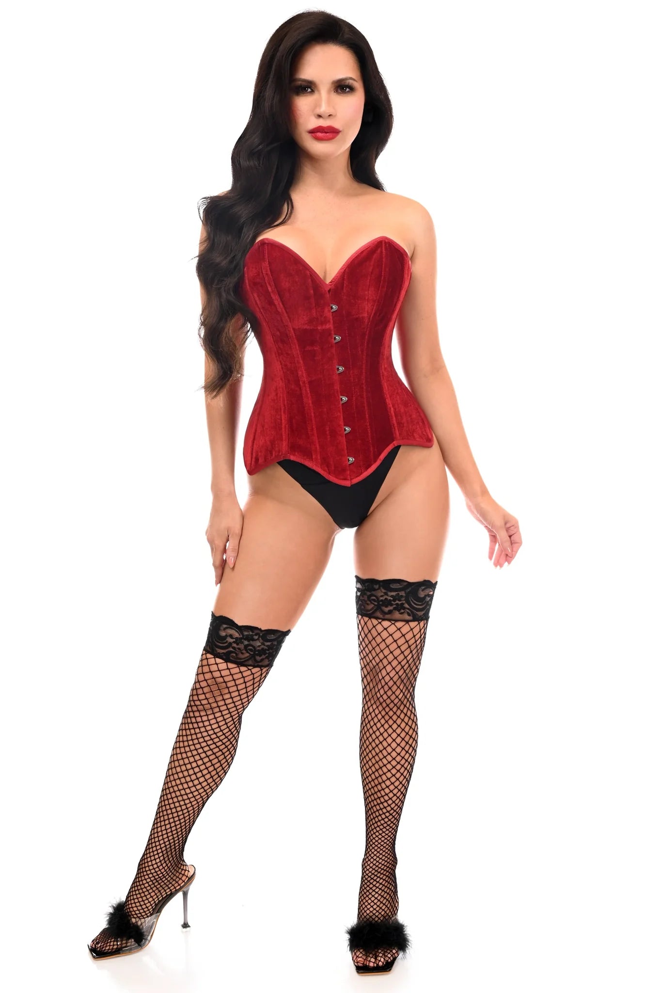 Queen Top Drawer Velvet Steel Boned Overbust Corset