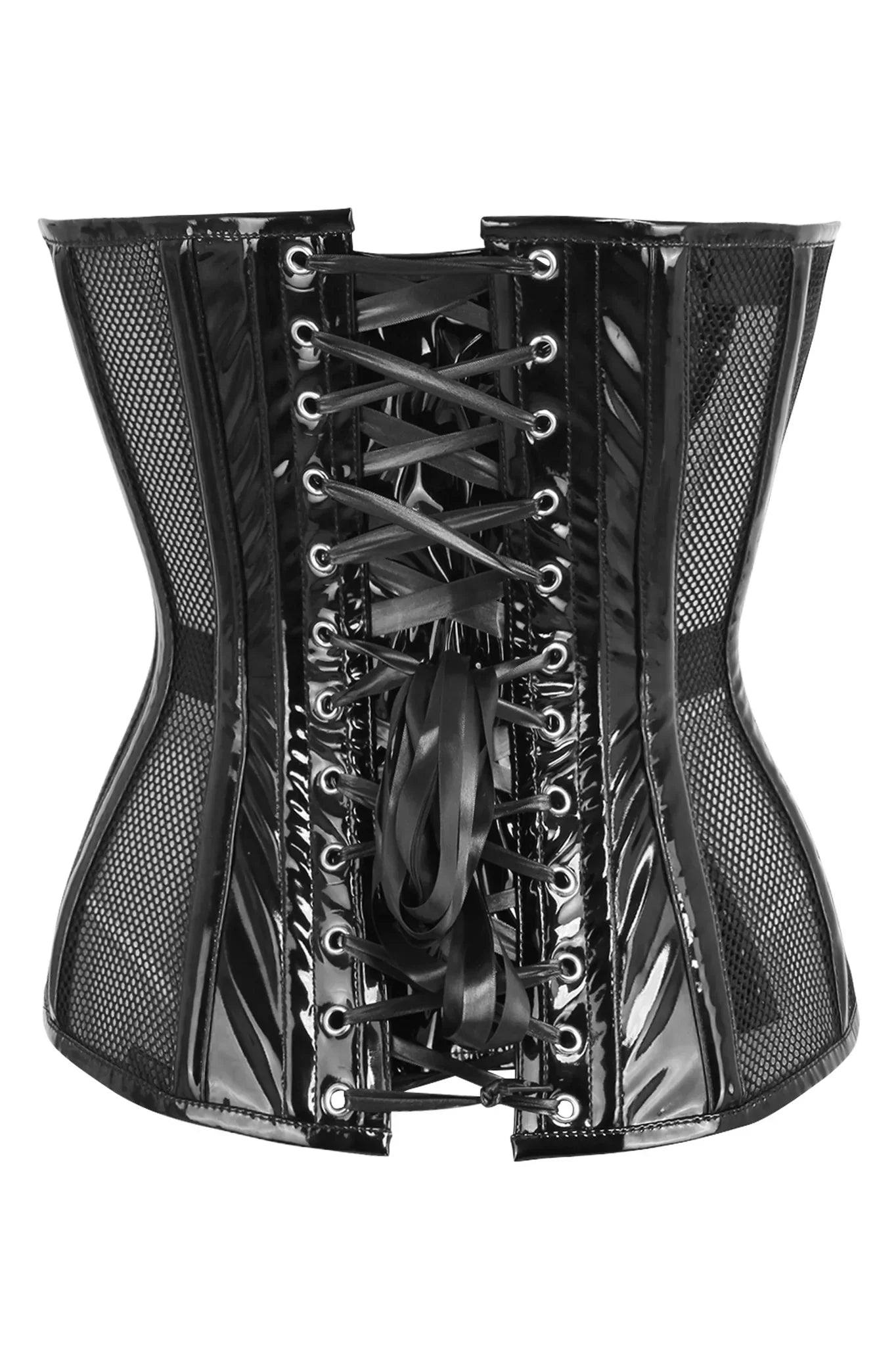 Queen Top Drawer Fishnet & Patent Steel Boned Corset