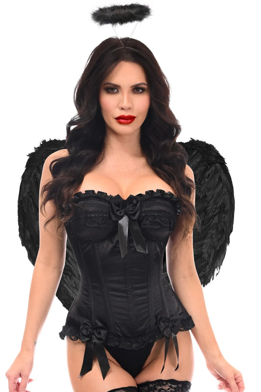 3 PC Black Burlesque Dark Angel Corset Costume