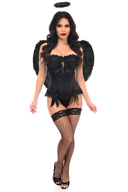 3 PC Black Burlesque Dark Angel Corset Costume