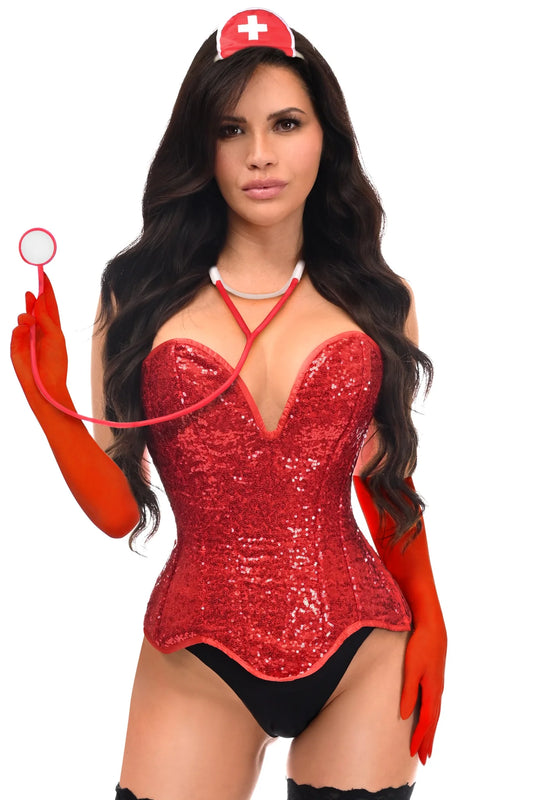 Top Drawer 4 PC Premium Sequin Nurse Corset Costume