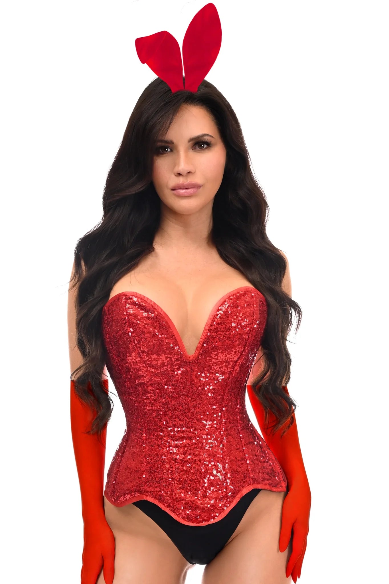 4 PC Red Sequin Bunny Corset Costume