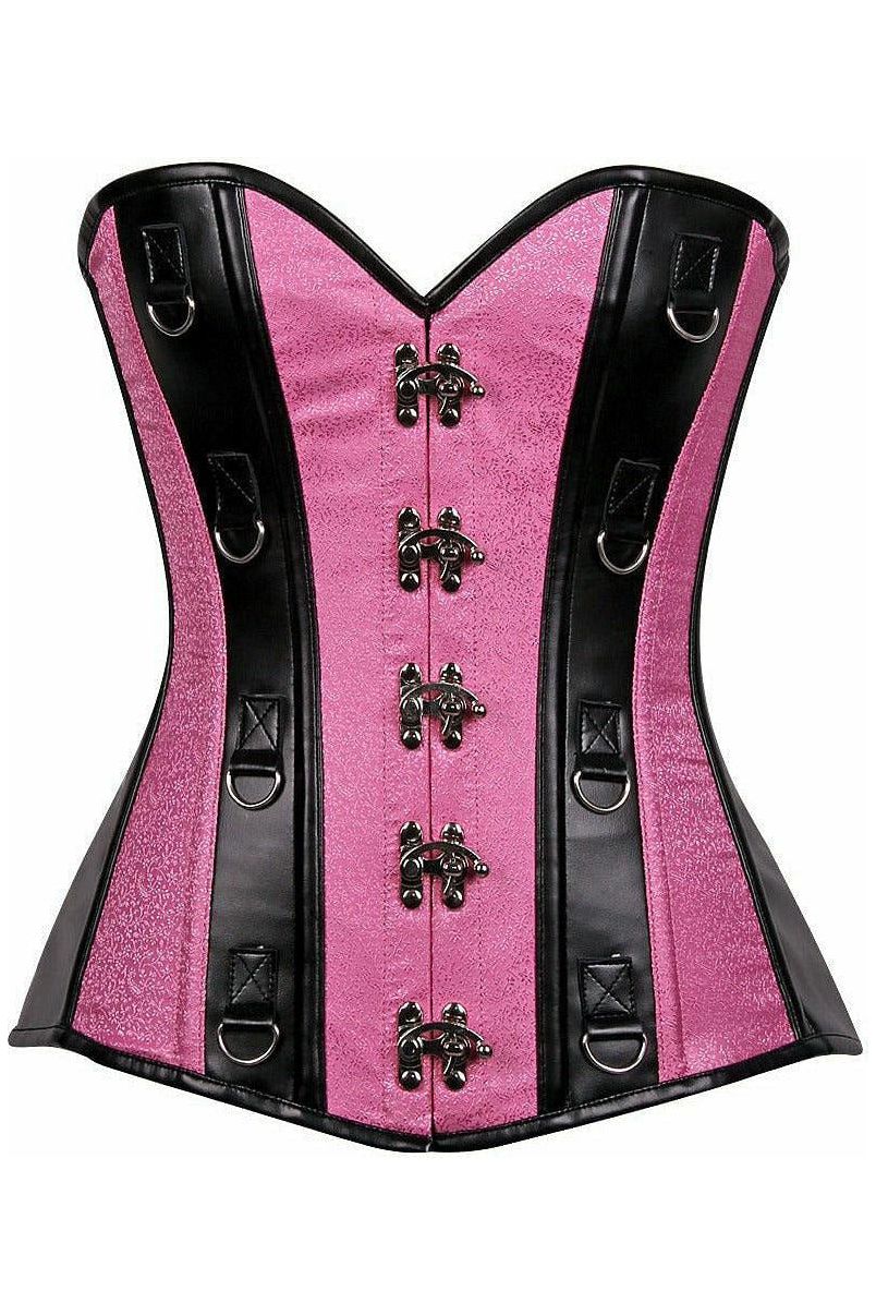 Steampunk Brocade & Faux Leather Steel Boned Corset