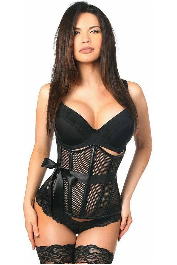 Fishnet & Faux Leather Underbust Corset