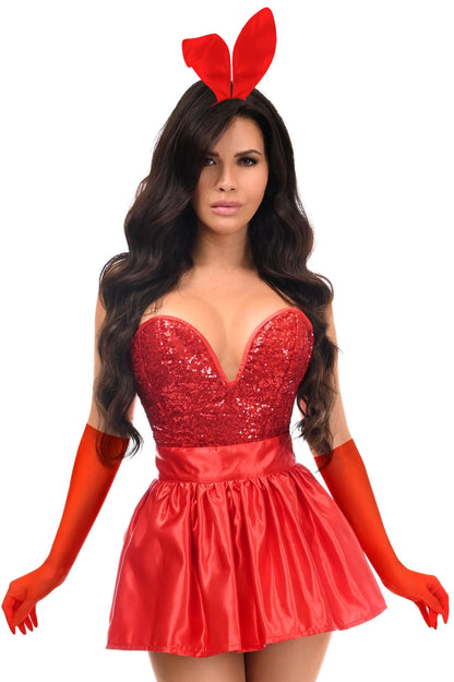 5 PC Premium Red Bunny Corset Costume