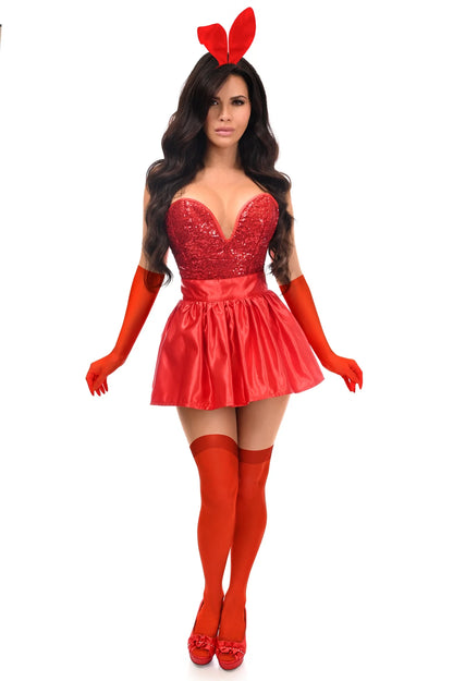 5 PC Premium Red Bunny Corset Costume