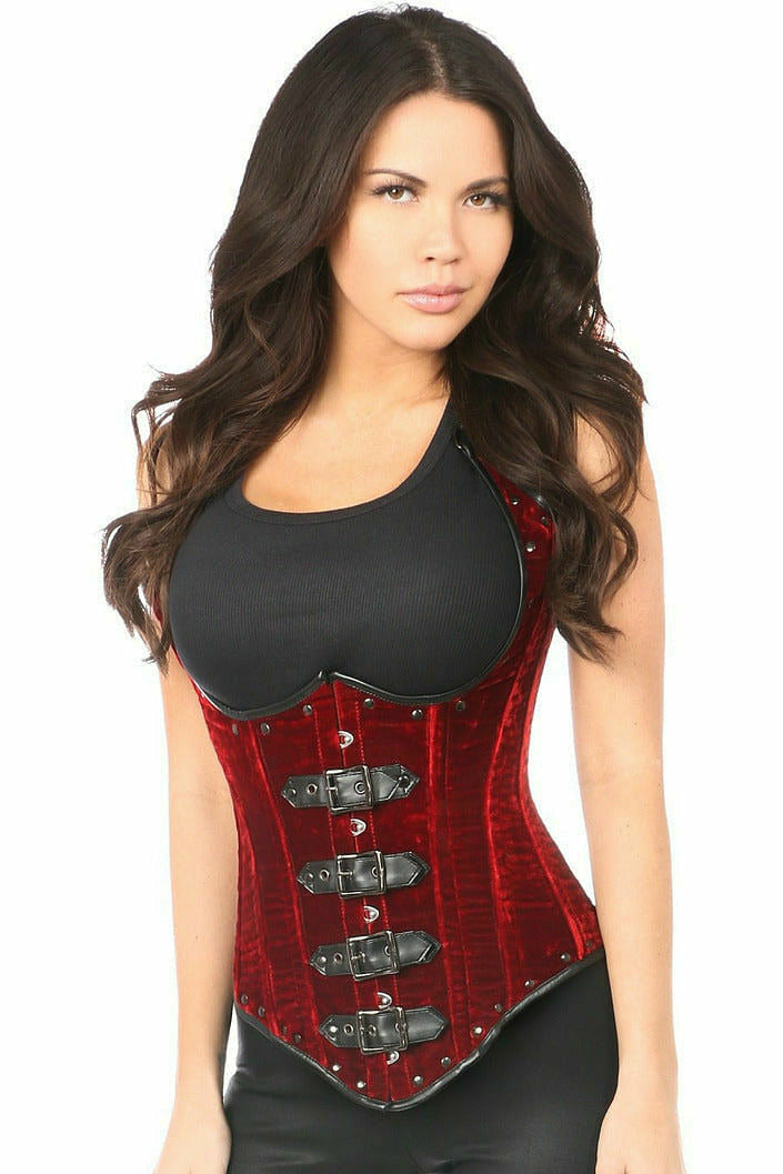 Top Drawer Faux Leather/Velvet Cupless Corset