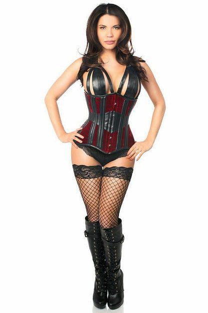 Top Drawer Faux Leather/Velvet Peek Cup Corset