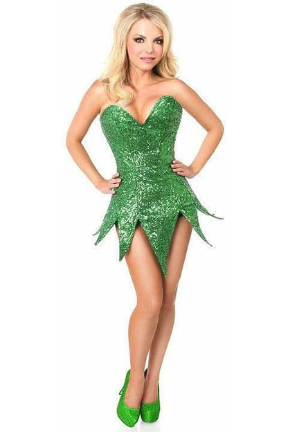 Top Drawer Green Sequin Steel Boned Corset Dress