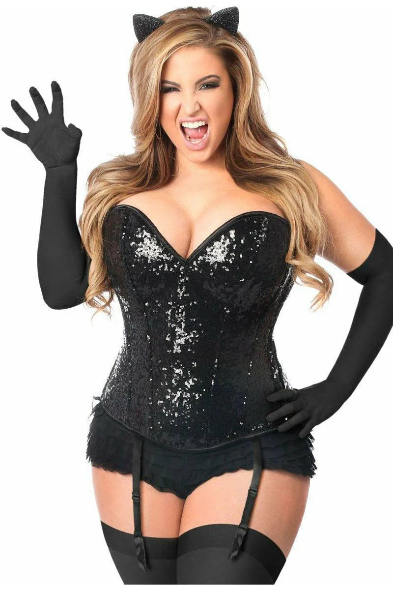 Top Drawer 4 PC Sequin Black Cat Corset Costume