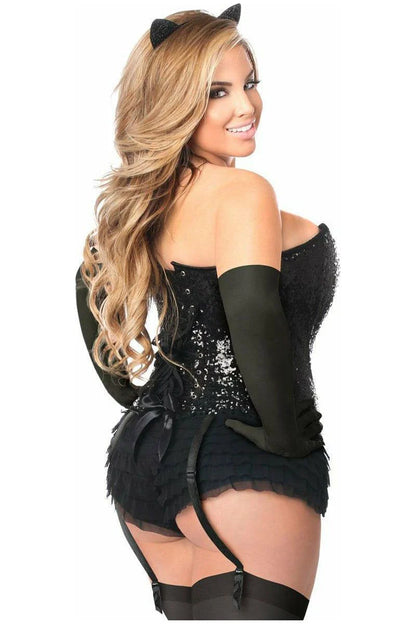 Top Drawer 4 PC Sequin Black Cat Corset Costume