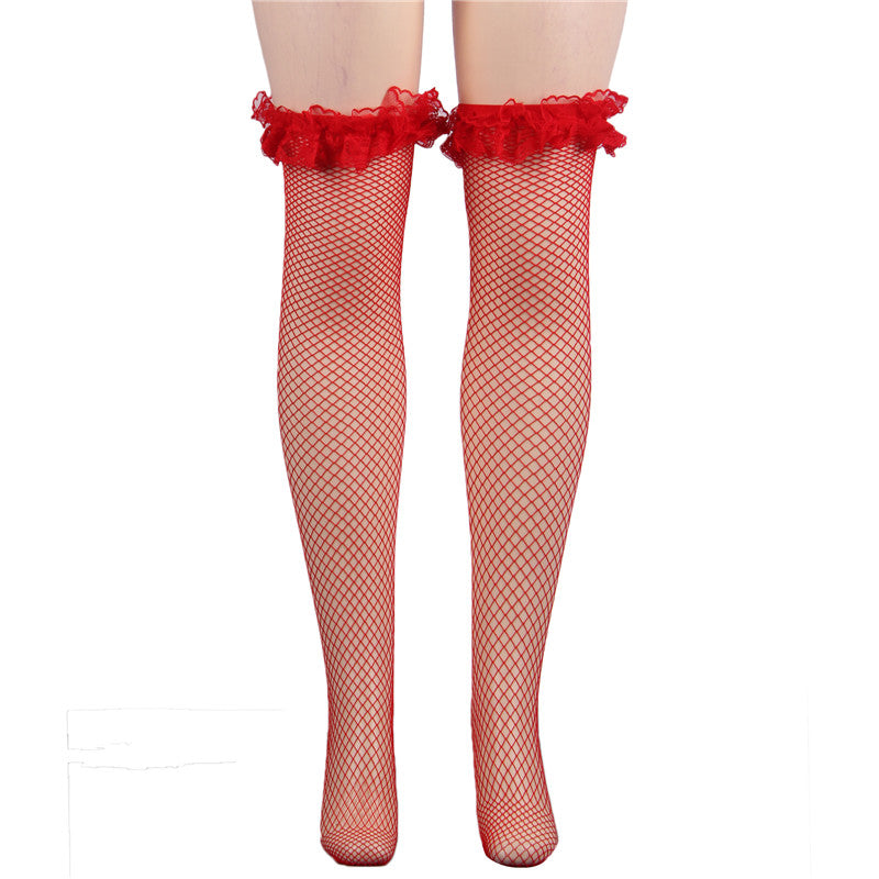 Alice Ruffled Fishnet Thigh Highs