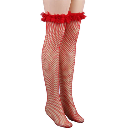 Alice Ruffled Fishnet Thigh Highs