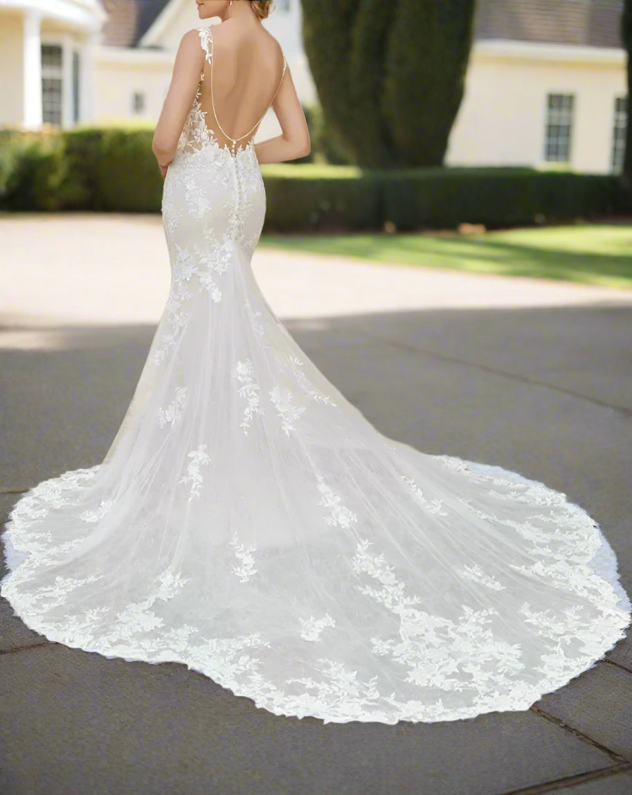 Sleeveless Lace Applique/Tulle Wedding Gown Train Set