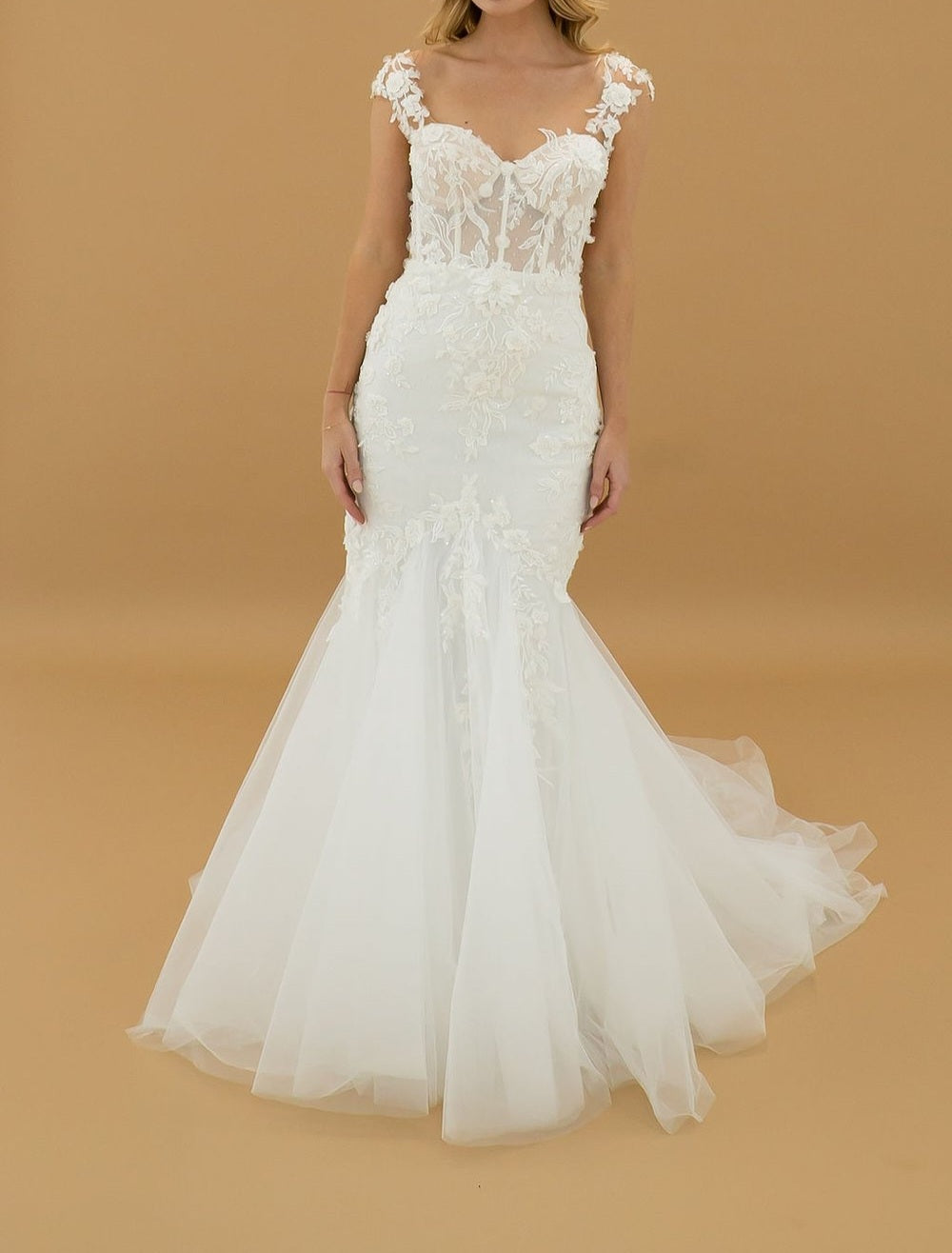 Farrah Pearled Applique/Tulle Wedding Gown All Sizes