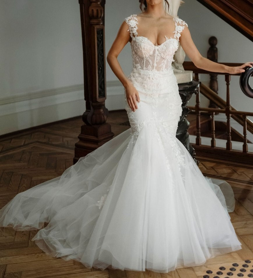 Farrah Pearled Applique/Tulle Wedding Gown All Sizes