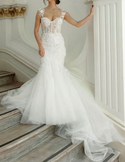 Farrah Pearled Applique/Tulle Wedding Gown All Sizes