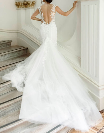 Farrah Pearled Applique/Tulle Wedding Gown All Sizes