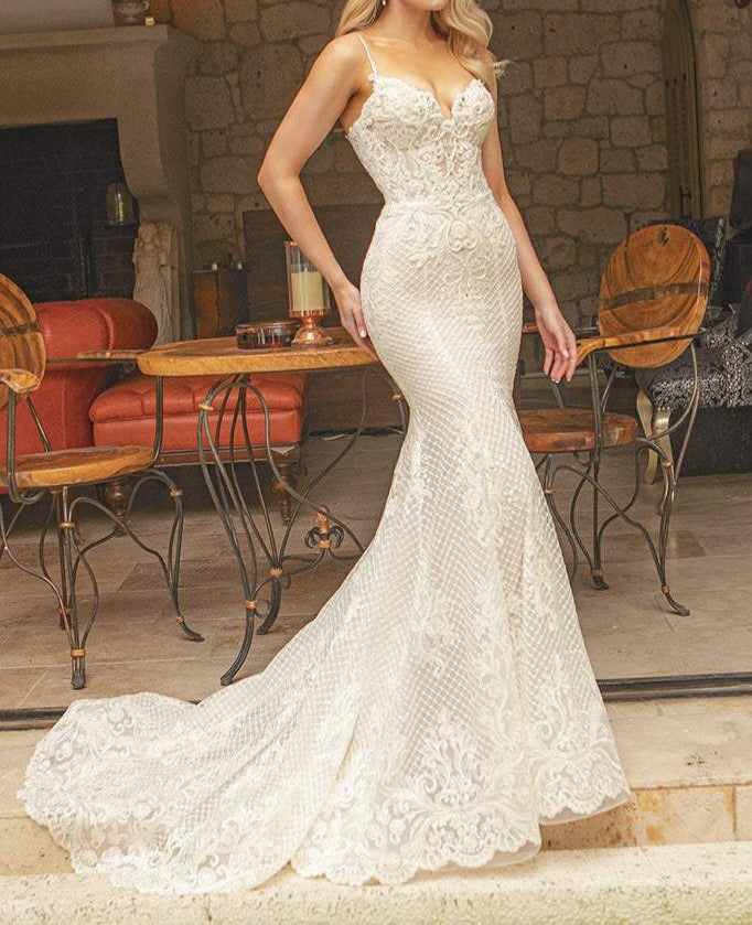 Nicole Sequined Lace Mermaid Wedding Gown All Sizes