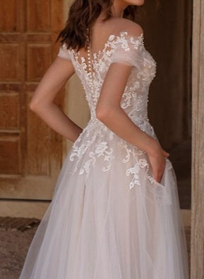 Ophelia Pearled Lace Applique/Tulle Wedding Gown All Sizes/Colors