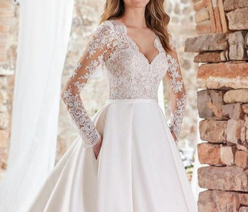 Lace/Satin Keyhole Back Wedding Gown All Sizes/Colors