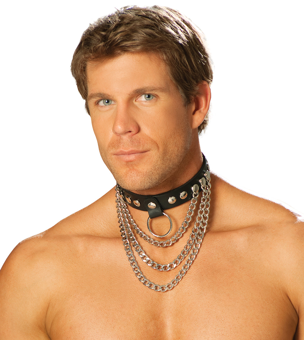 Men's Leather & Chain Collar