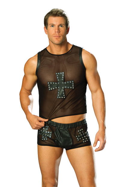 Mesh & Leather Cross Shorts