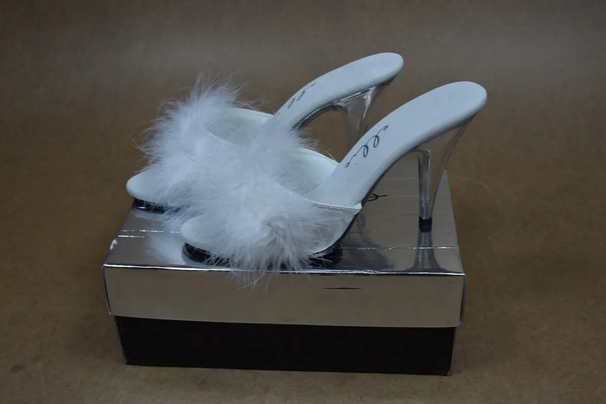 Sasha-405 4" Clear Marabou Glamour Slippers