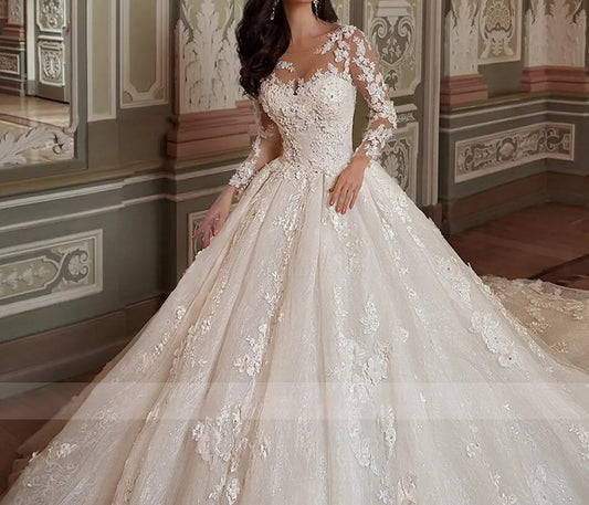 Premium Sequin 3D Flower Ball Wedding Gown All Sizes