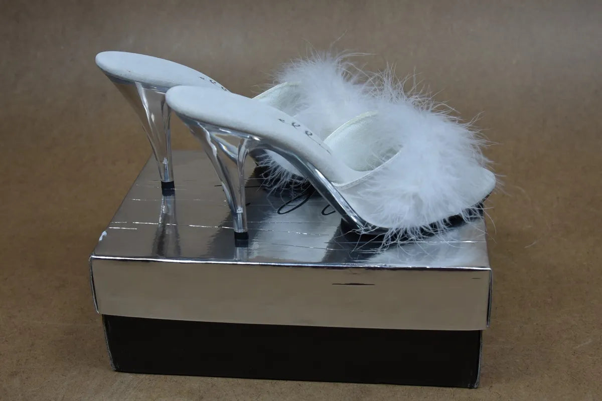 Sasha-405 4" Clear Marabou Glamour Slippers