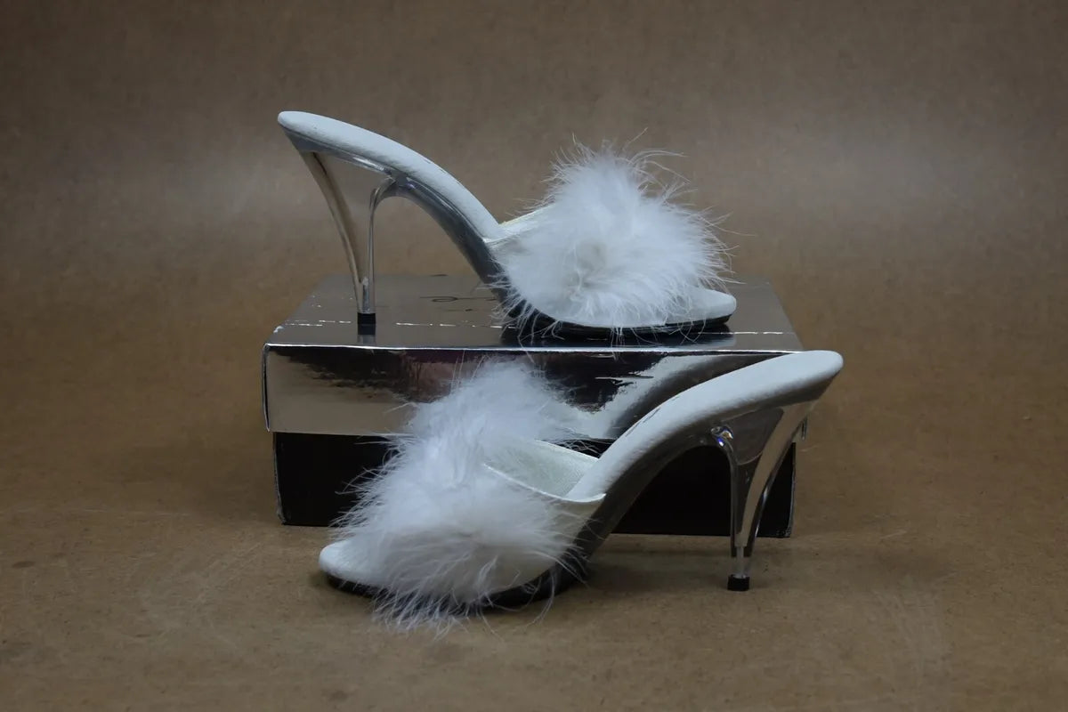 Sasha-405 4" Clear Marabou Glamour Slippers